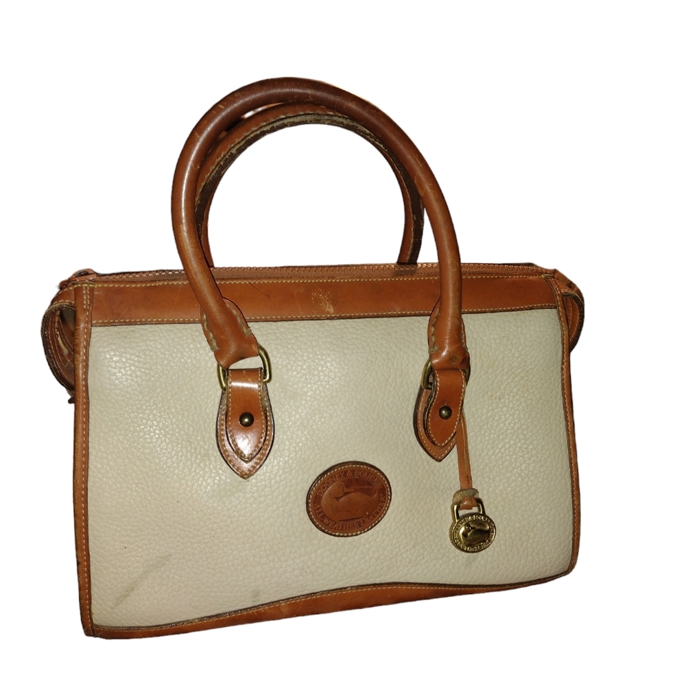 Vintage 1995 Dooney & Bourke Cream/Brown Pebble Leather Handbag Satchel